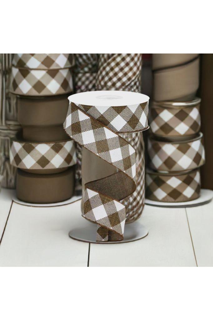 1.5&#x22; Diagonal Check On Royal Ribbon: Brown &#x26; White (10 Yards)