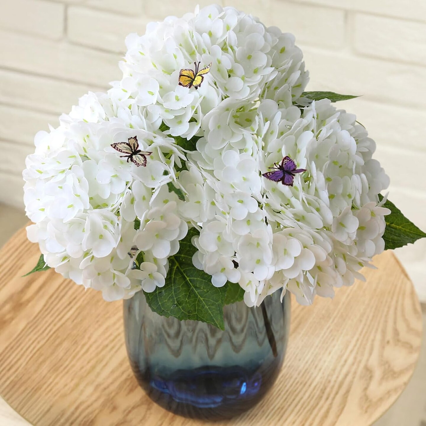 3 PCS White Hydrangea Artificial Flowers,Real Touch Faux Hydrangea Flowers and 3 PCS Butterflies for Hydrangea Decor,Floral Arrangements for Centerpiece Table Decorations,Home Decor,Funeral Flowers, Spring Flowers