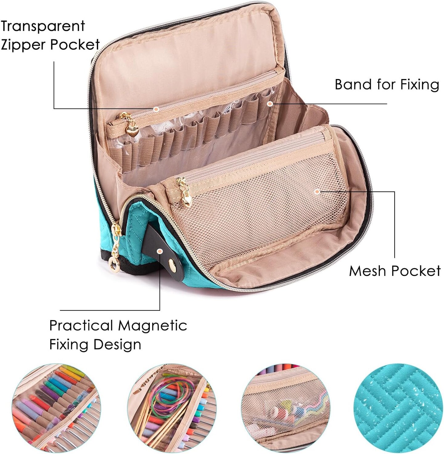 Crochet Hook Case with 14 Size Crochet Hooks Set 2mm(B)-10mm(N) Ergonomic Crochet Hooks with Crochet Case Stand Up - Crochet Hook Organize for Crochet Lovers, Crochet Kit for Beginners