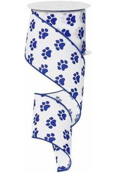 2.5&#x22; Satin Paw Print Ribbon: Blue &#x26; White (10 Yards)