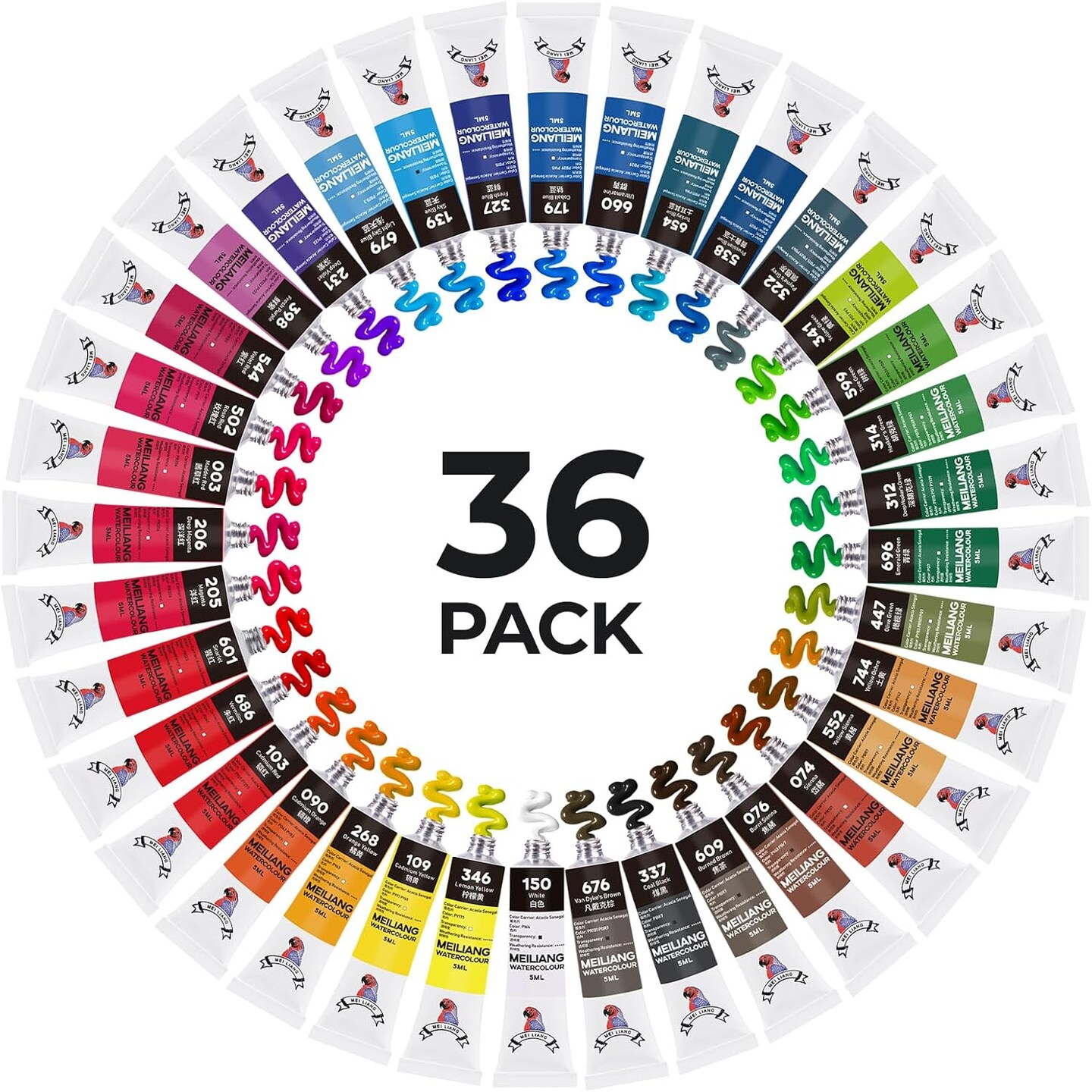 Watercolor Paint Set 36 Vibrant Colors 5ml / 0.17 Fl Oz Tubes, Watercolor Tubes with Great Value, Water Color Paints Art Supplies for Adults, Artists &#x26; Beginners