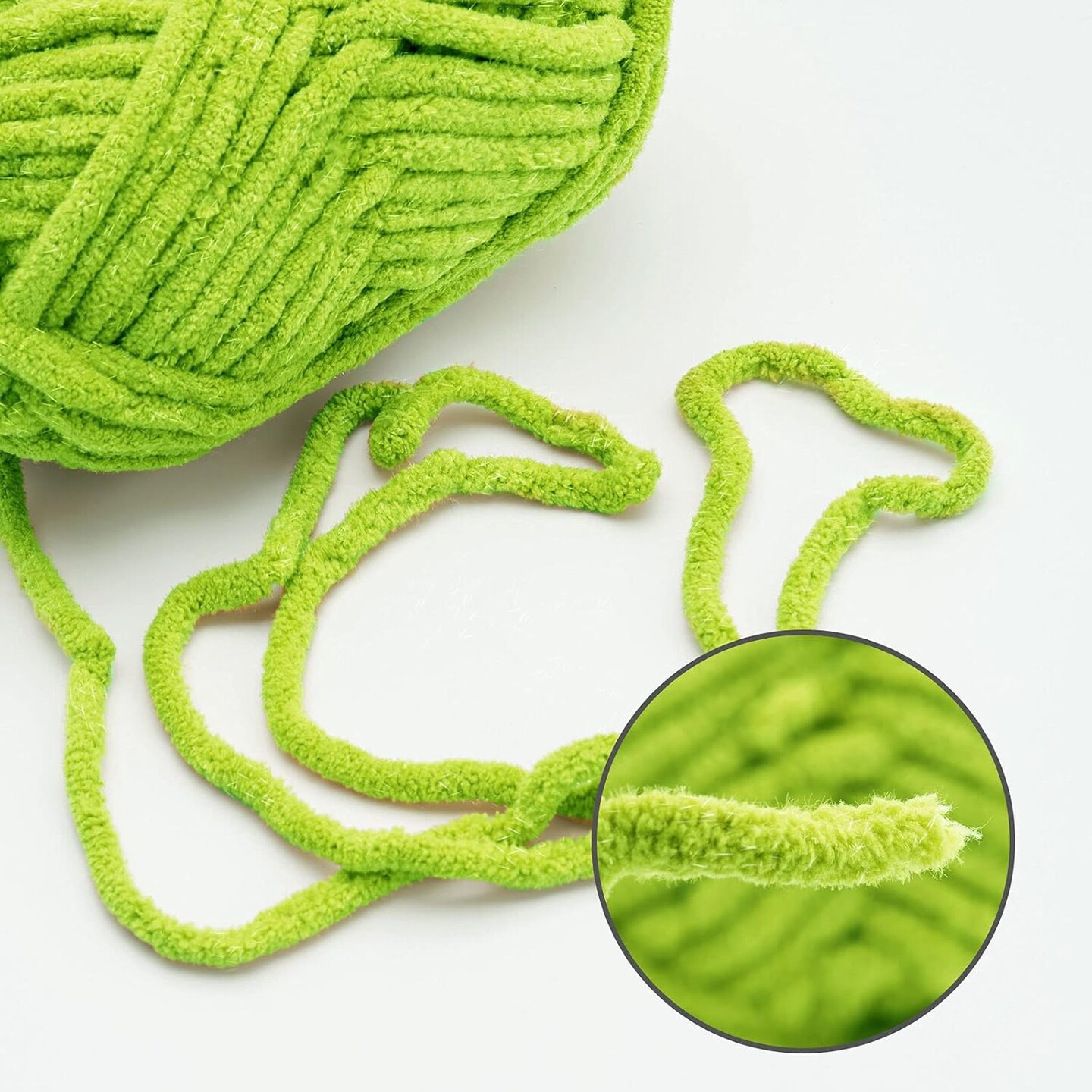 3 Skeins Sparkling Chenille Yarn Soft Yarn for Crochet Knitting Blanket Yarn DIY Craft Yarn for Blanket-Total Length 3&#xD7;50m(3&#xD7;55yds/3.53oz&#xD7;3)- Spring Green