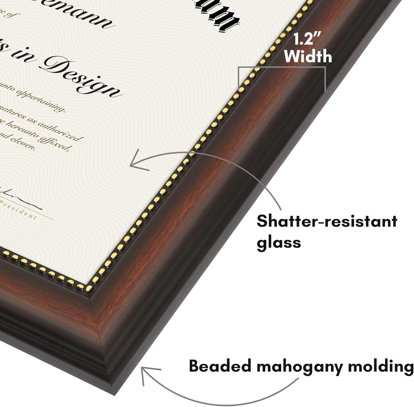 8.5x11 Diploma Frame - For Certificates or Use as 8.5x11 Picture Frame - Ornate Antique Frame with Shatter-Resistant Glass - Legacy Collection - Wall or Tabletop Display - Beaded Mahogany