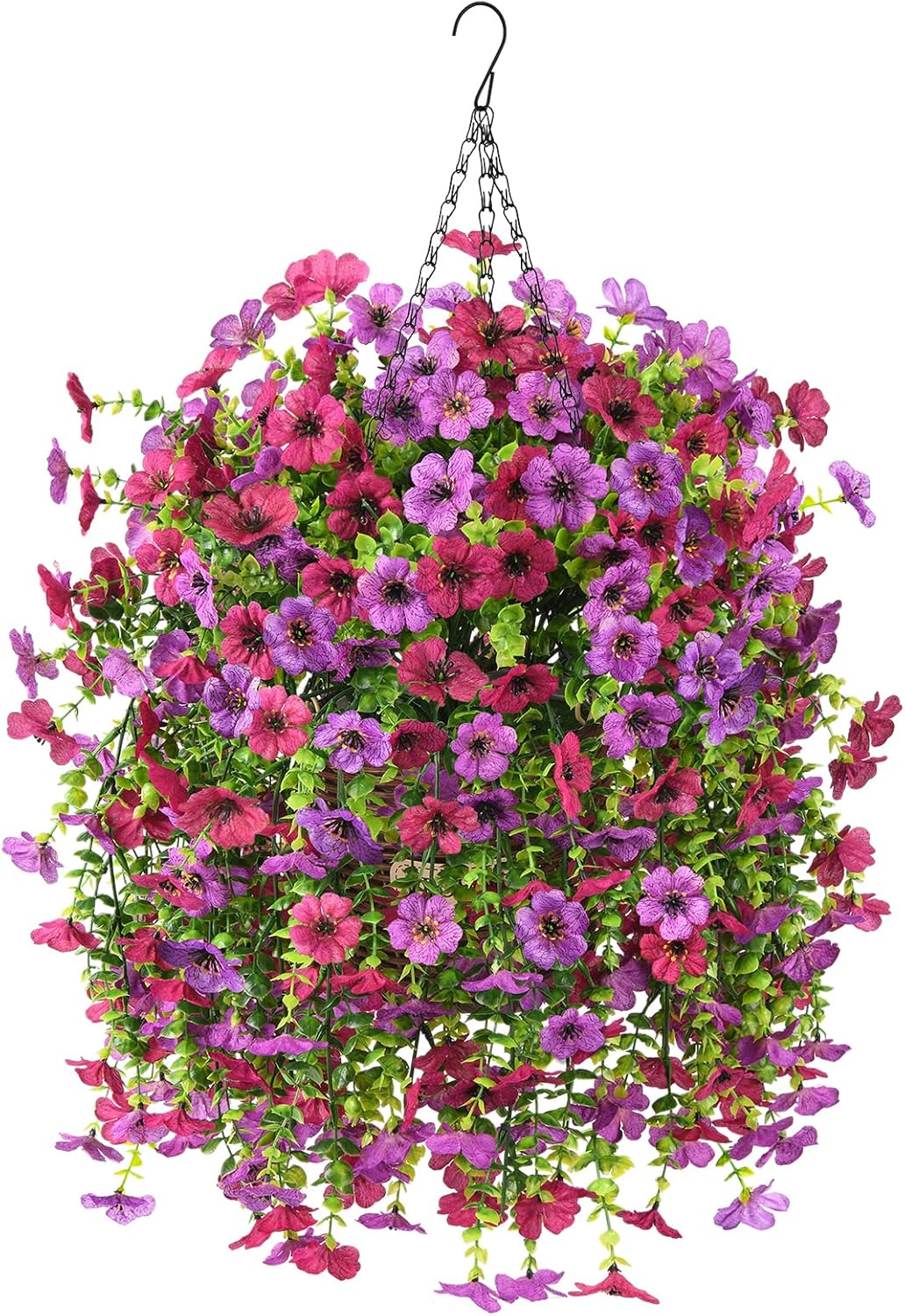 Artificial Flowers Hanging Baskets, 4 Bundles Outdoor Hanging Basket Spring Summer Decoration