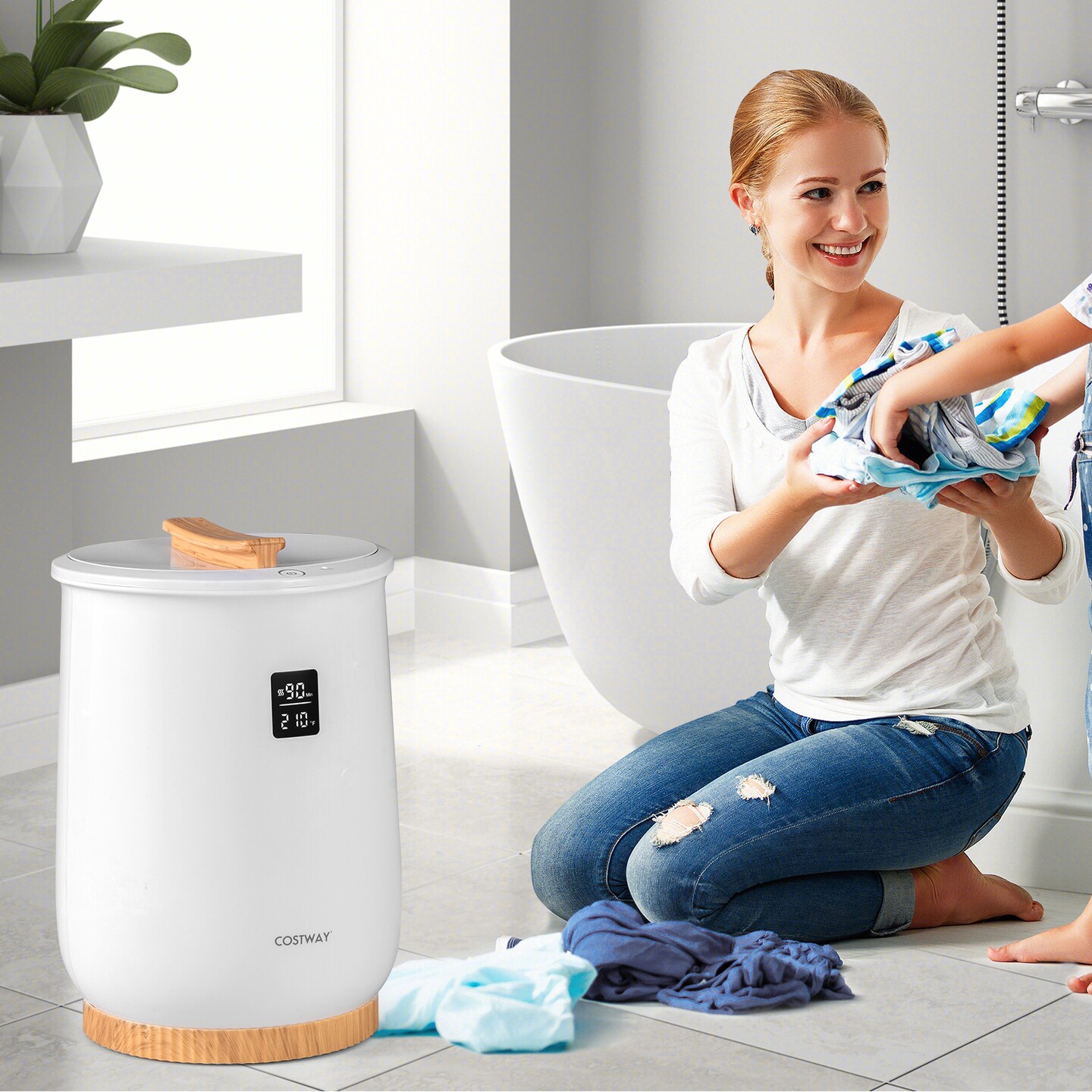 White 20L Towel Warmer Bucket with Timer, Safety Features, and Fragrance Holder