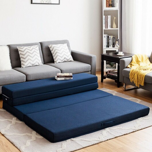 5&#x27; Quart Folding Futon Sleepover Sofa Bed Foam Mattress-Queen Size