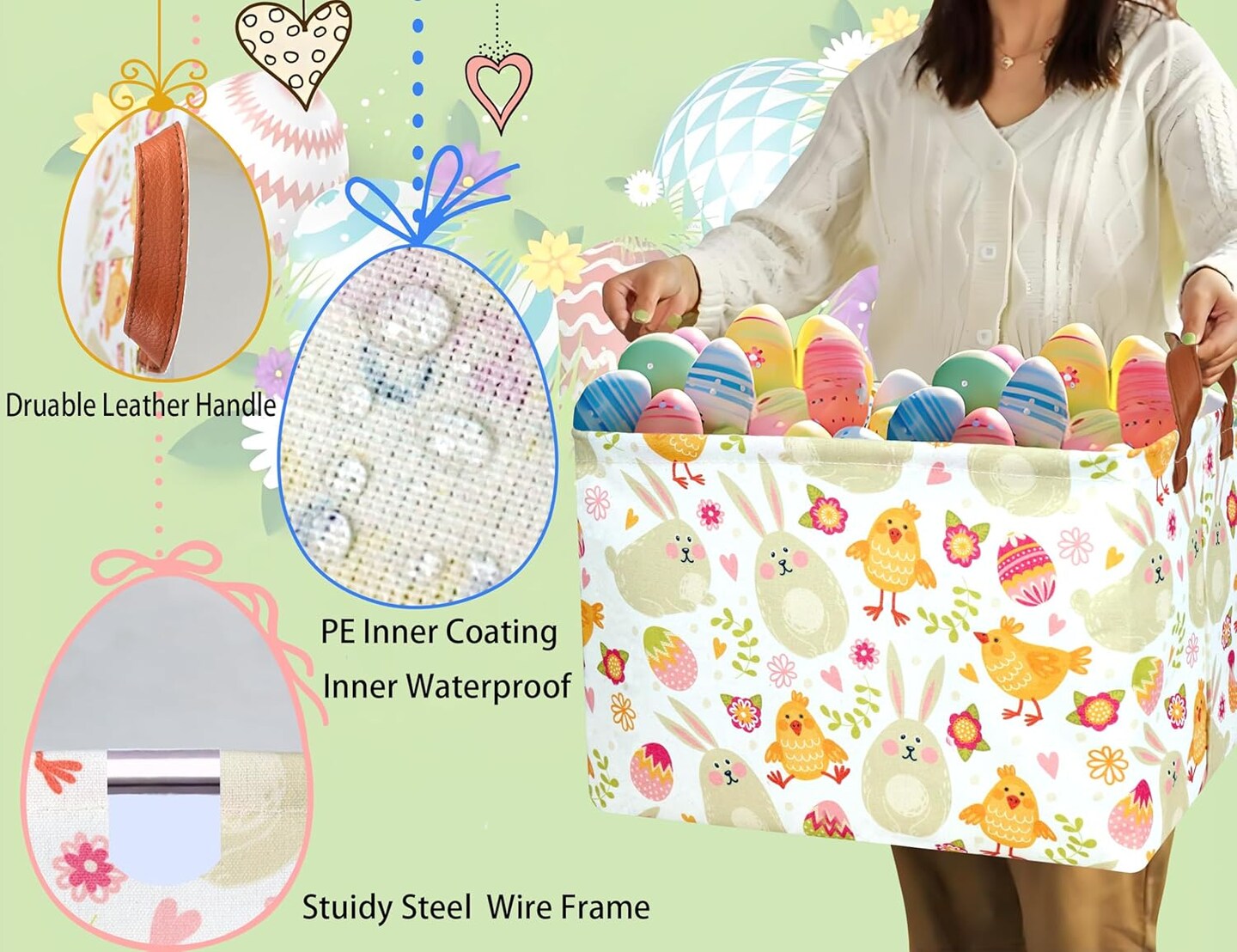 Large Easter Baskets for Kids Personalized Baby Girl Easter Basket Cute Teen Boy Spring Decor