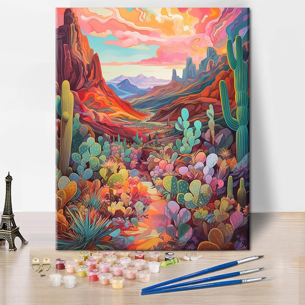 Scenery Paint by Number for Adults, Succulent Paint by Number Kits, Cactus Number Painting for Adults with Brushes and Pigment, Plant Painting for Wall Decor, 16x20 Inch
