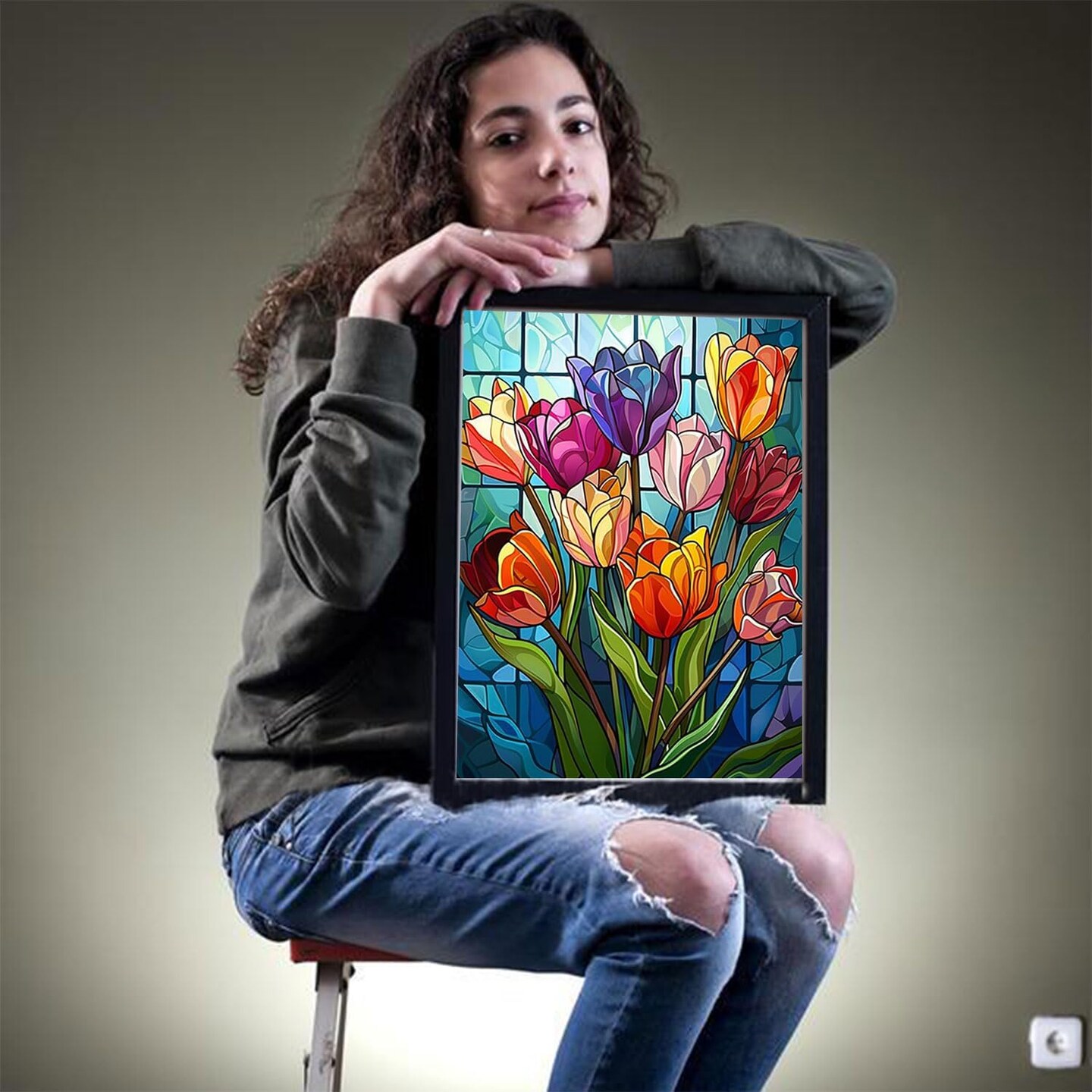 Diamond Painting Kits for Adults- Colorful Tulip with Glass Art