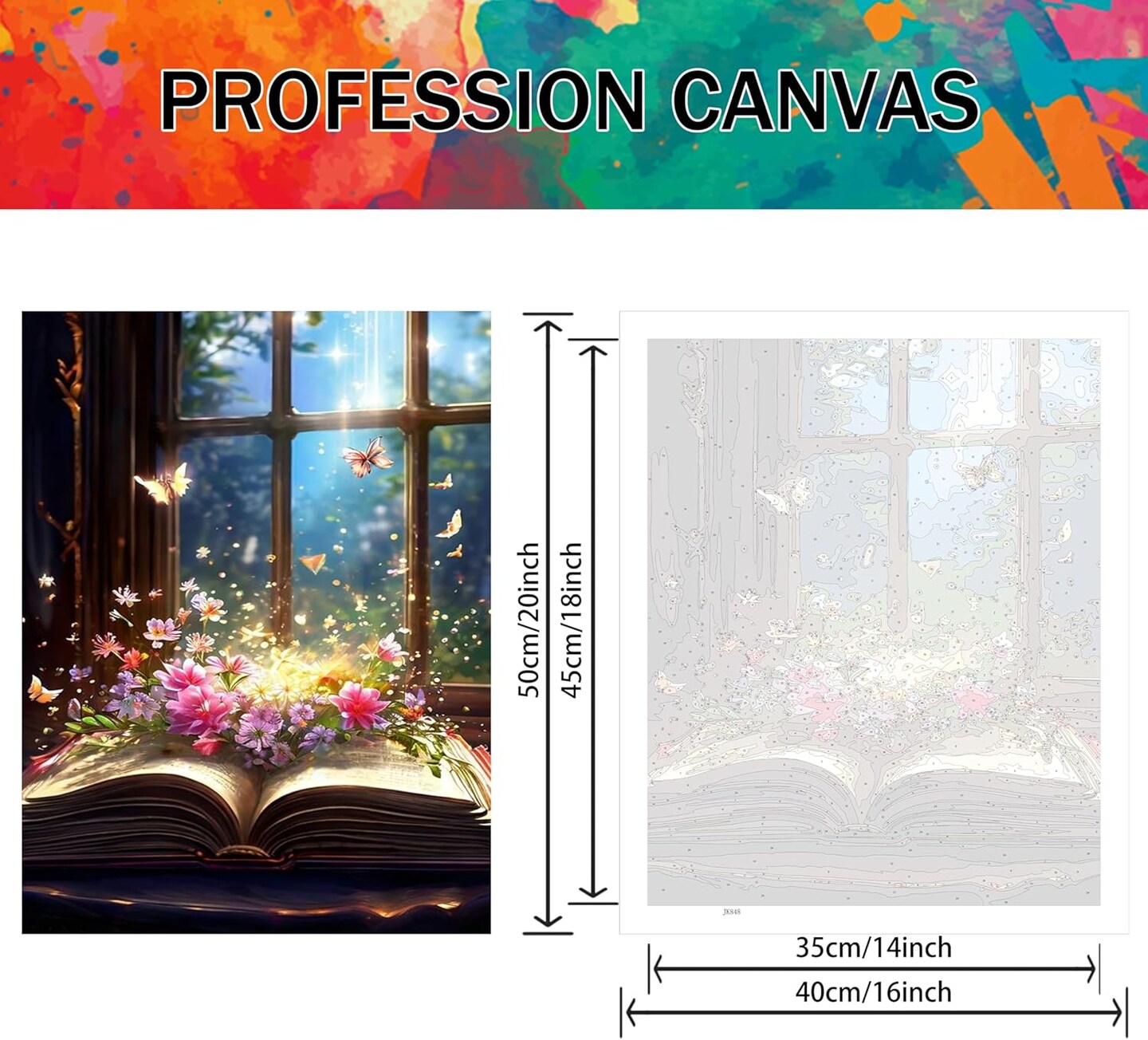 Butterfly Book Paint by Numbers Kit – Adult Canvas DIY, 16"x20" Flowers Wall Decor