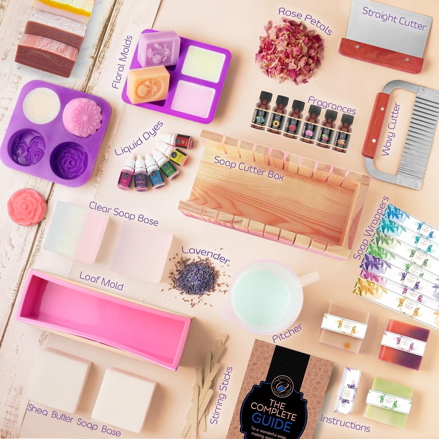 Deluxe Soap Making Kit – All-in-One, Melt & Pour Base, Cutter, Silicone Molds & Fragrances.