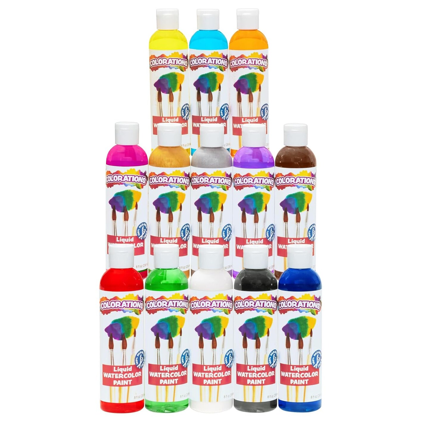 Classic Colors Liquid Watercolor Paint, Art Supplies, Set of 13 - 8oz Bottles in Vibrant Colors, Classroom Projects, Non-Toxic, Easy Wash, School, Craft Supply