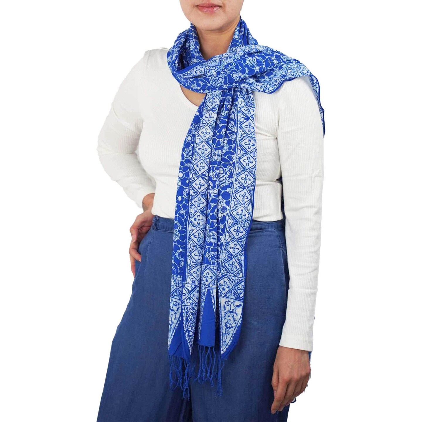 Handmade Batik Scarf, soft Cotton, Boulder, Blue, Light Blue