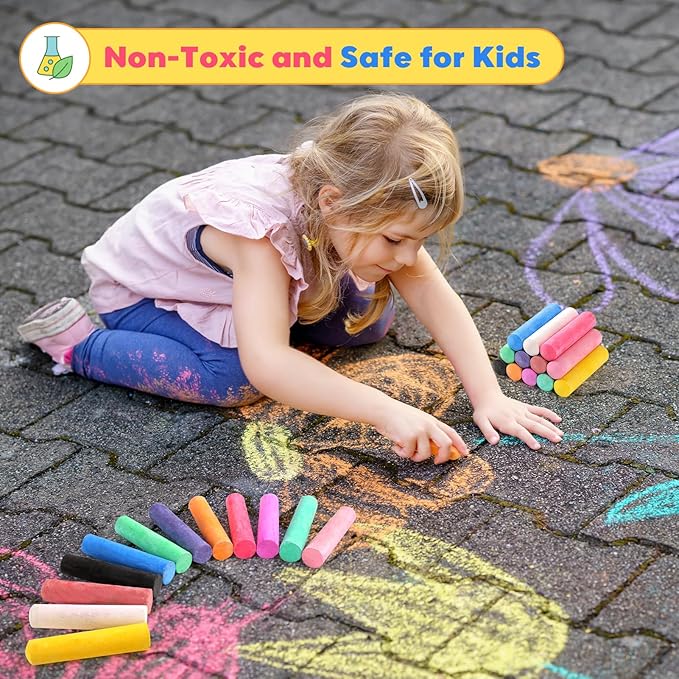 120 PCS Sidewalk Chalks for Kids: 12 Colors Washable Jumbo Chalk Bulk for Outdoor, Party Favors, Classroom, Non-Toxic Dustless Chalk for Toddlers Drawing on Playground, Chalkboard, Great Gift for Kids
