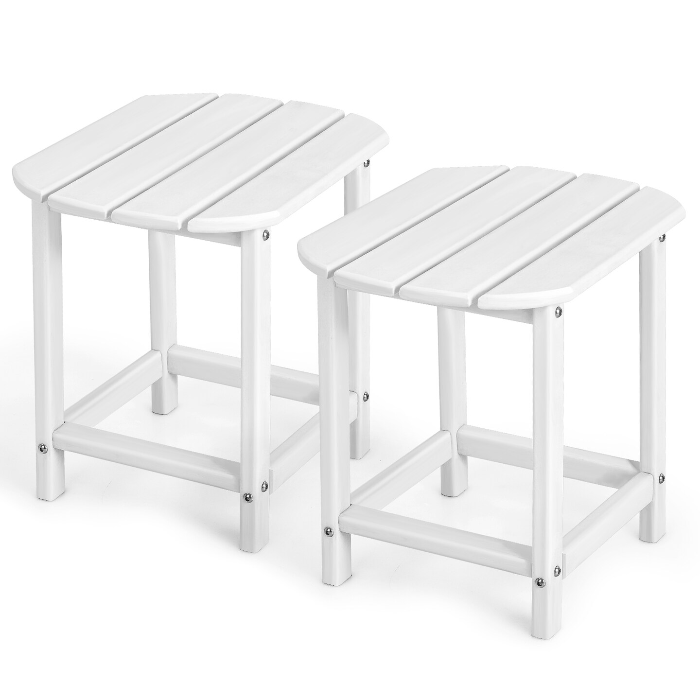White HDPE Adirondack Outdoor Patio Side Table Set of 2 with Folding Design