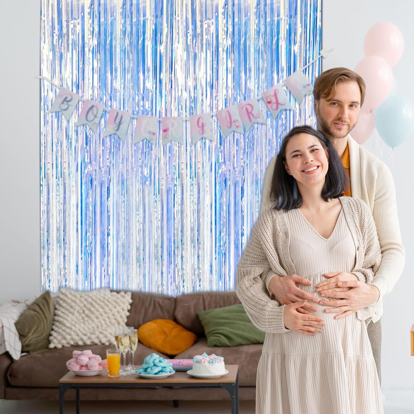 2 Pack Iridescent Party Backdrop Decorations Tinsel Curtain Birthday Decorations Foil Fringe Photo Booth Streamer Backdrop Iridescent Theme