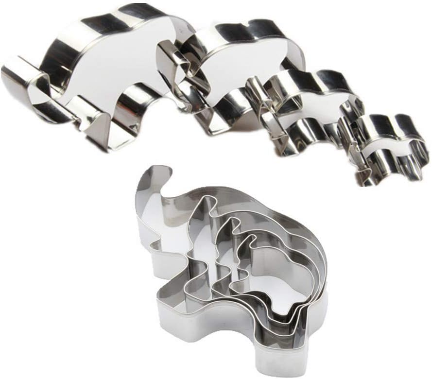 Elephant Cookie Cutter Set of 4 Counts Animal Biscuit Cutter Baby Shower Press Cookie Molds Stainless Steel Metal Fondant Cutter (Elephant Cookie Cutter)