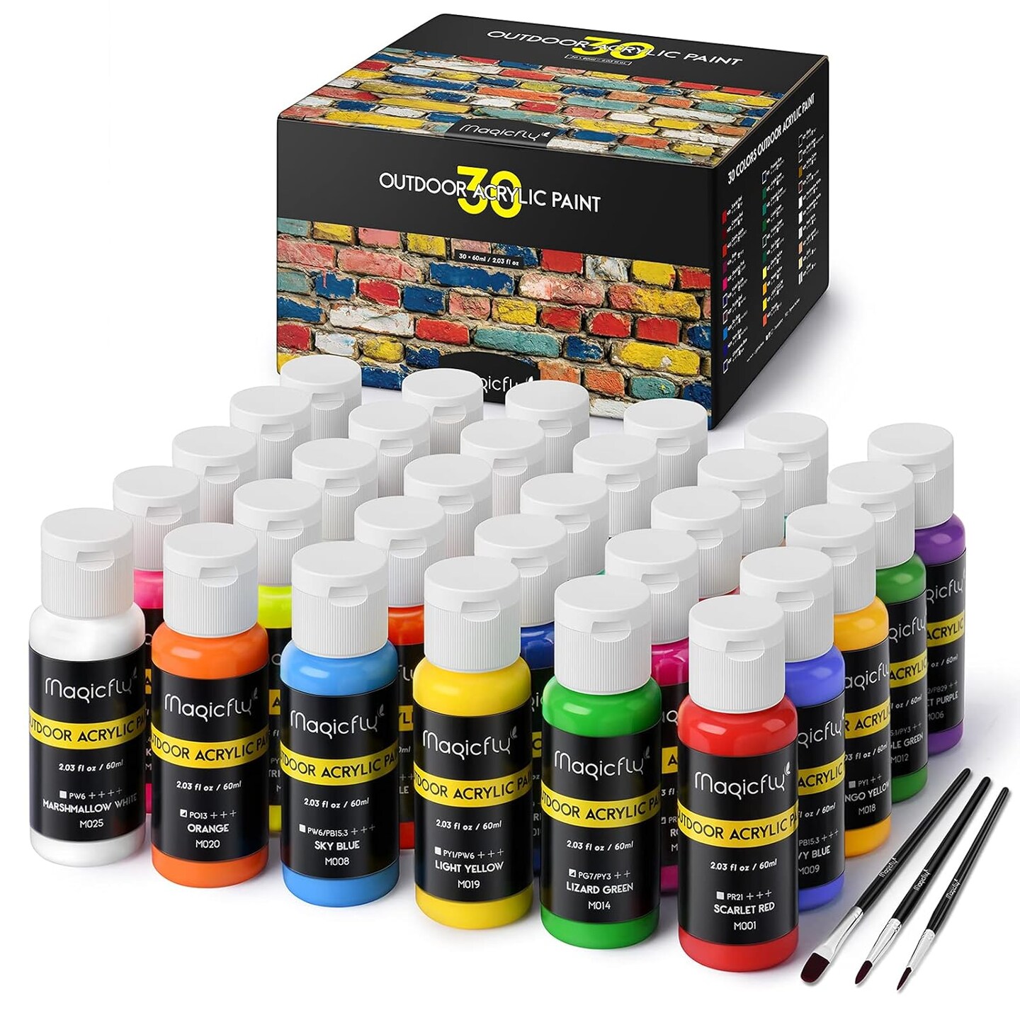 Acrylic Paint, Set of 30 Colors/Tubes (60 ml, 2 oz.) with Storage Box, Rich Pigments, Multi-Surface Paints for Rock, Wood, Fabric, Leather, Paper, Crafts, Canvas and Wall Painting