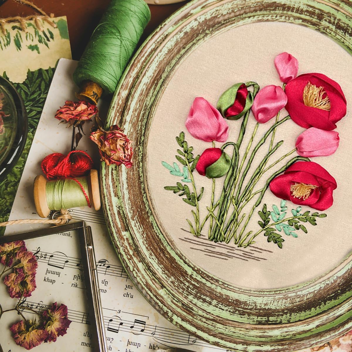 Ribbon Embroidery 3D Flowers Pattern Design Kit