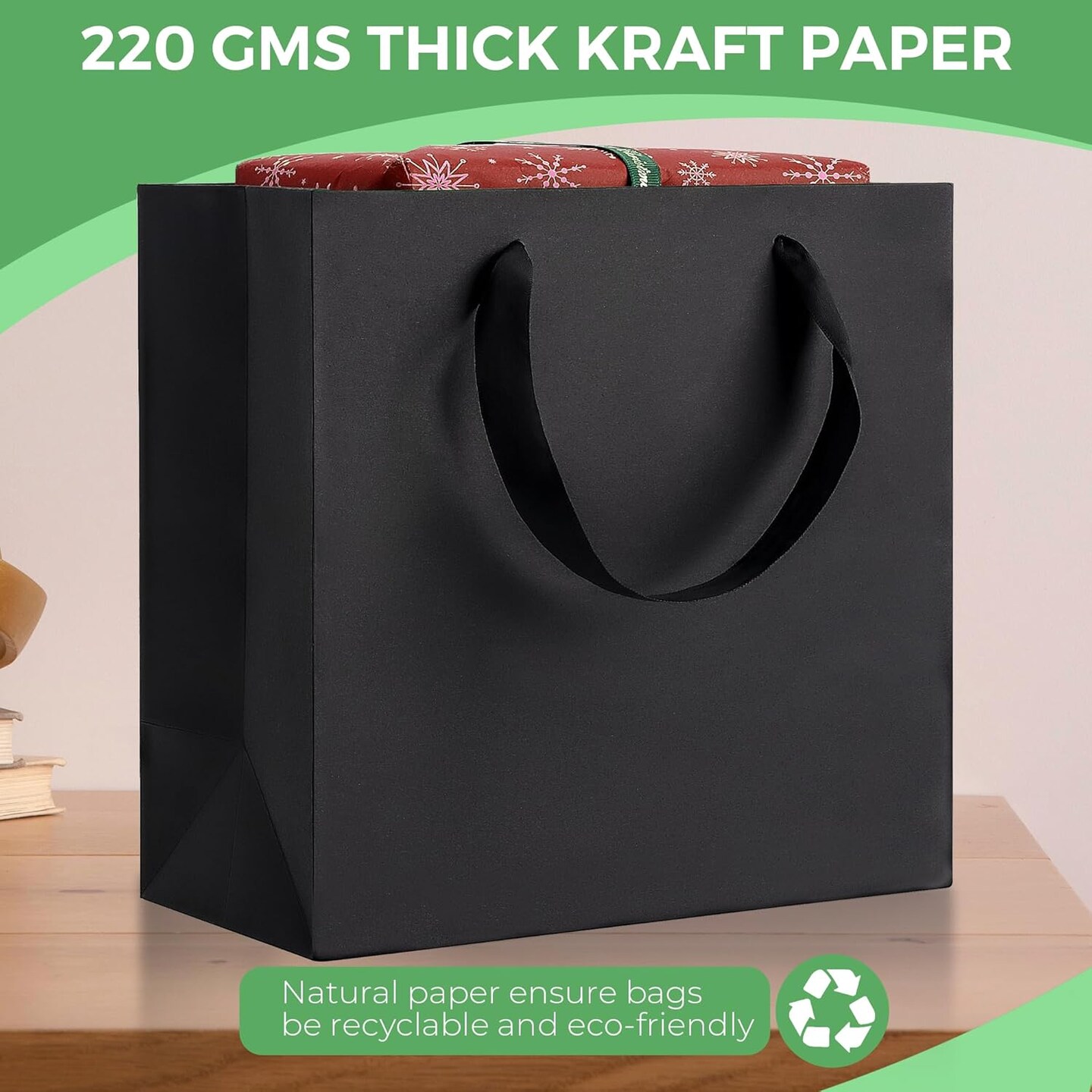 Black Gift Bags With Handles: 12.5x4.5x11 Inch 6pcs Large Paper Bags Bulk For Party Shopping Wedding Birthday