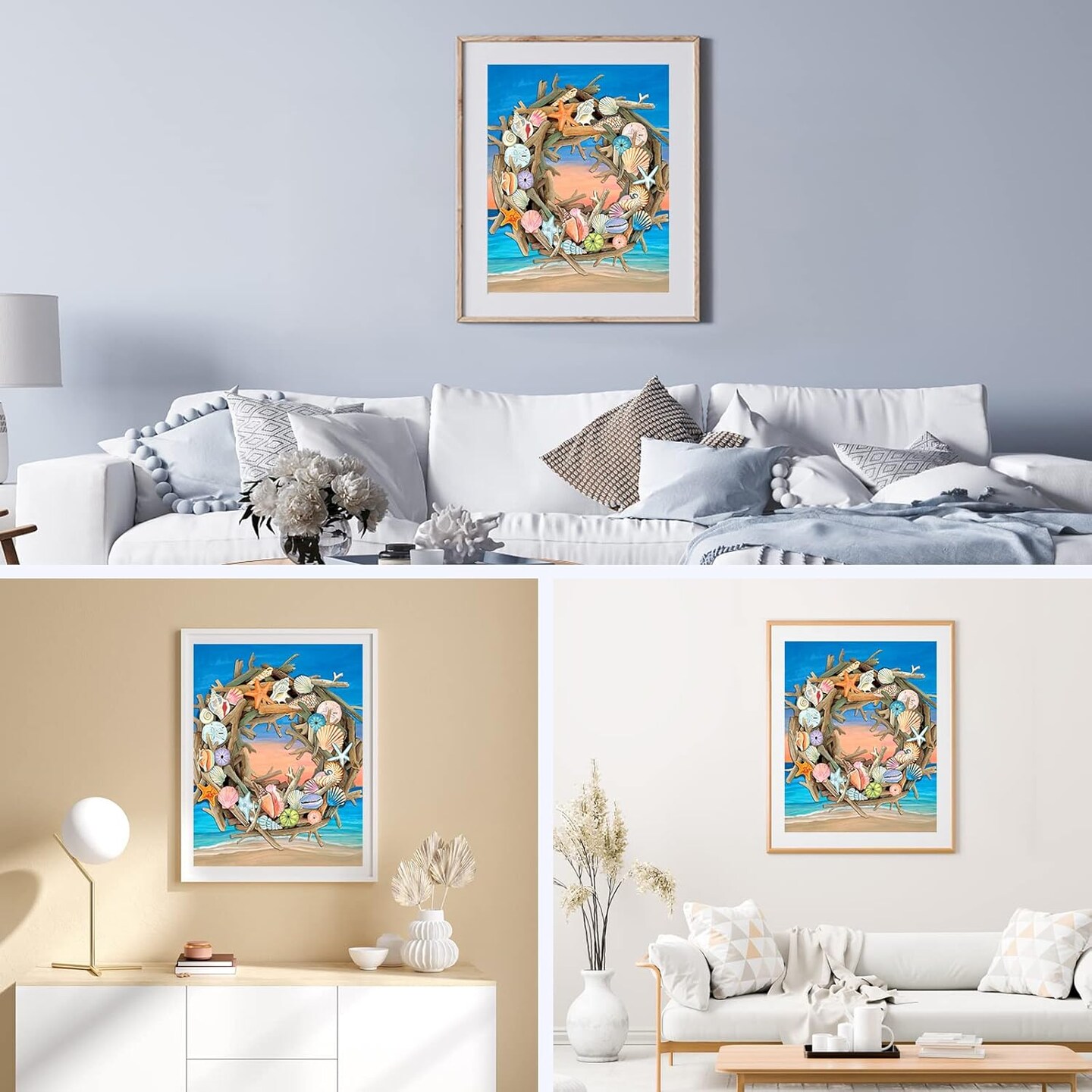 Wreath Diamond Art Kits for Adults - Full Drill Sea Diamond Art DIY 5D Diamond Art Beach Diamond Art Kits Picture Crystal Craft for Home Wall 30x40cm (Summer Driftwood Wreath)