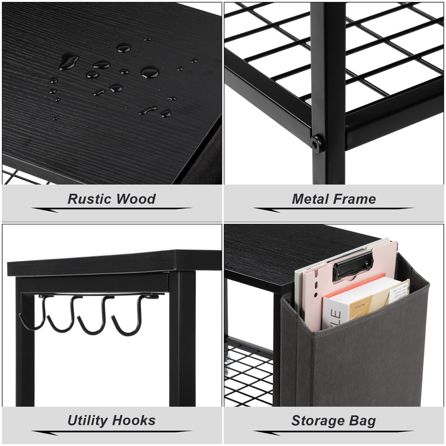 2-Tier Heavy-Duty Printer Stand with Storage Bag &#x26; Wheels &#x2013; Under Desk/Desktop Organizer for Fax, Scanner, Books (100LB Capacity, Steel &#x26; Wood)
