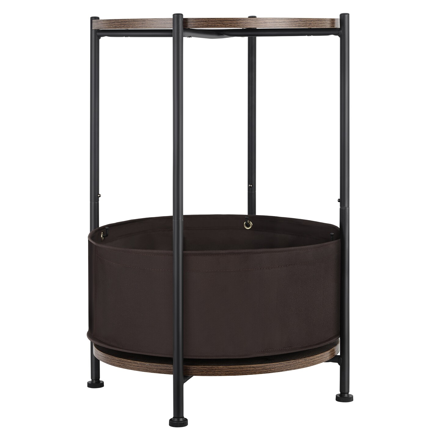 Industrial 2-Tier Round Side Table with Storage Basket &#x2013; Vintage-Inspired End Table for Living Room, Bedroom, or Office &#x2013; Sturdy Metal &#x26; Wood Design, Easy Assembly