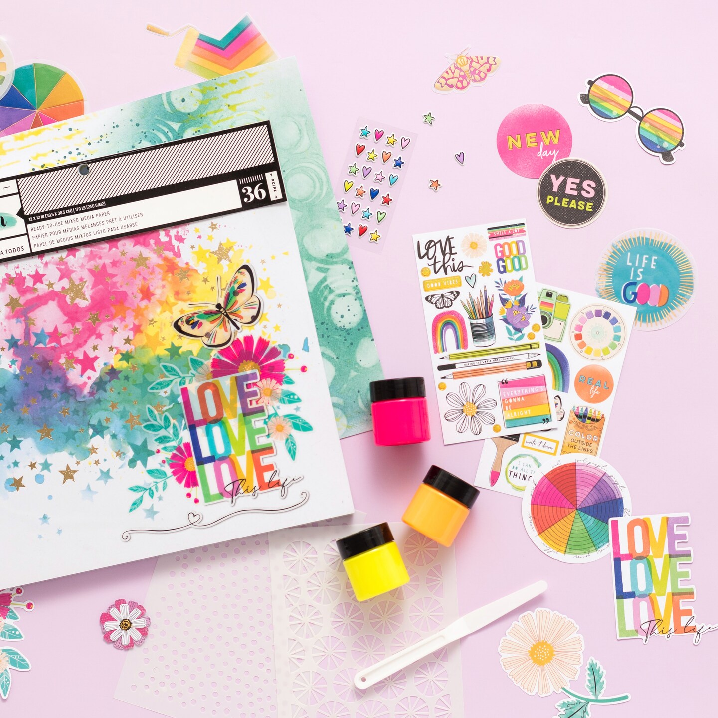 Vicki Boutin Mixed Media Neon Texture Paste Set-(6) Colors & (1) Palette Knife