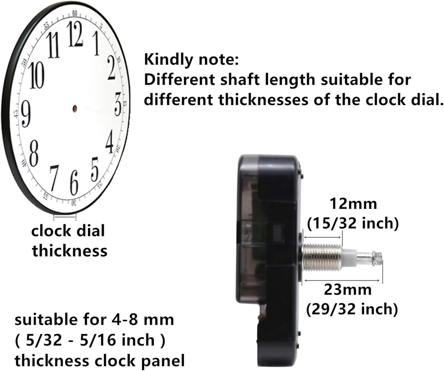 Quartz DIY Wall Clock Movement Mechanisms Battery Powered DIY Repair Parts Replacement with 4 Sets Hands,3/10 Inch Maximum Dial Thickness,29/32 Inch Total Shaft Length. 0.63"W x 2.2"H