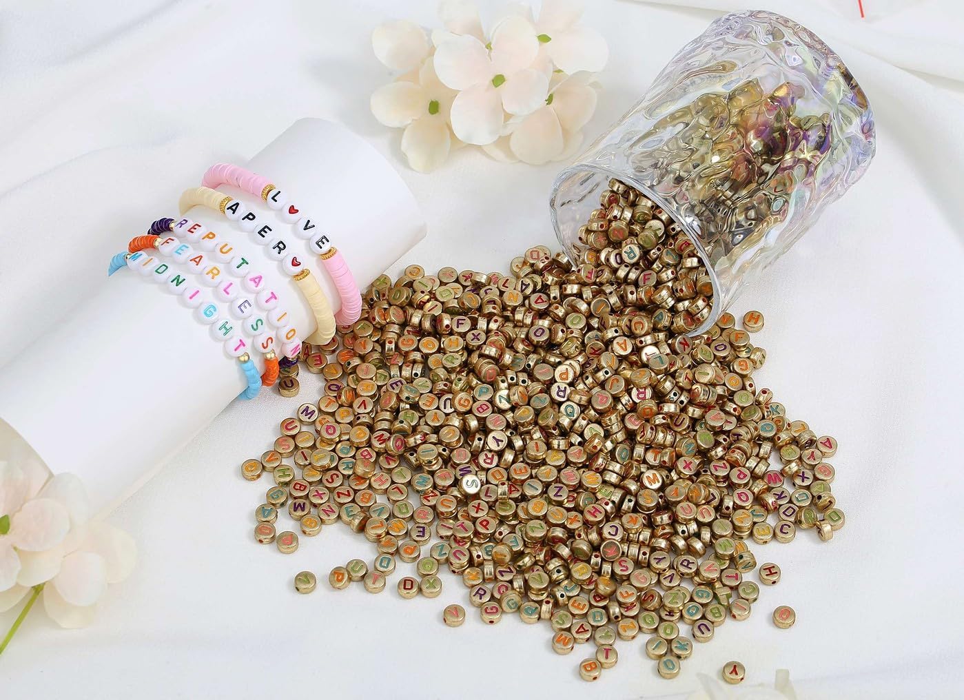 1500PCS Acrylic Letter Beads Alphabet Colorful Letters Gold Round Bead 7&#xD7;4mm for Jewelry Bracelets Necklaces Key Chains Making