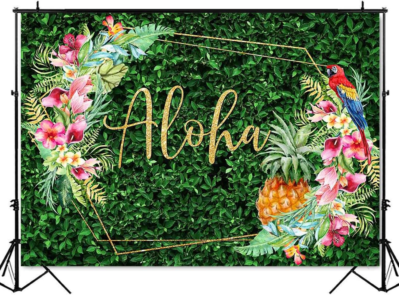 Aloha Backdrop Tropical Party Decoration Summer Hawaiian Pineapple Green Leaves Background for Photography Photo Booth Banner (7x5ft (82x60 inch))