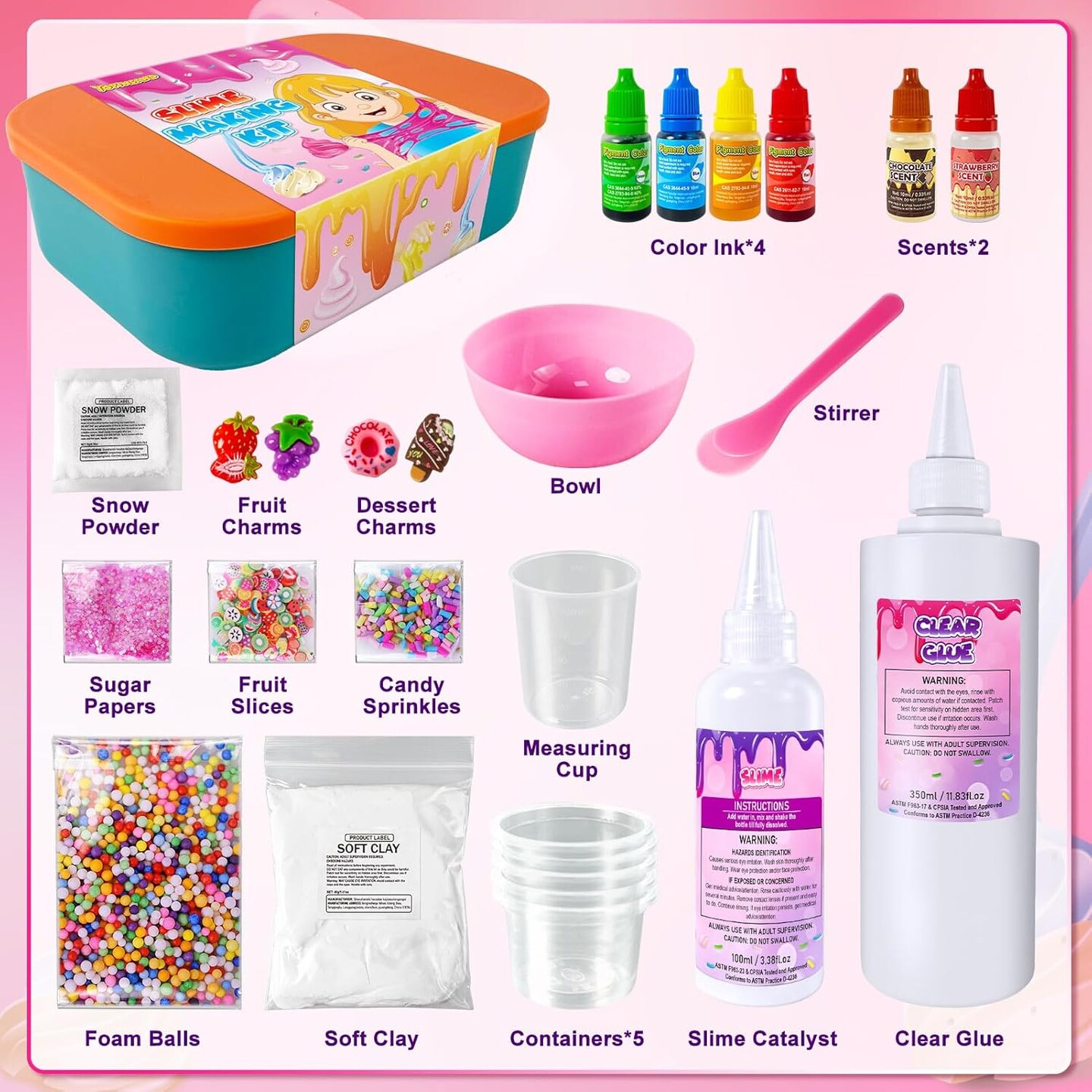 Ice Cream DIY Slime Kit, Confetti Slime Making Kit for Girls, Butter, Foam, Cloud Slime with Add-ins, Foam Balls, Charms, Party Favors Gift Toys for Kids 6-12