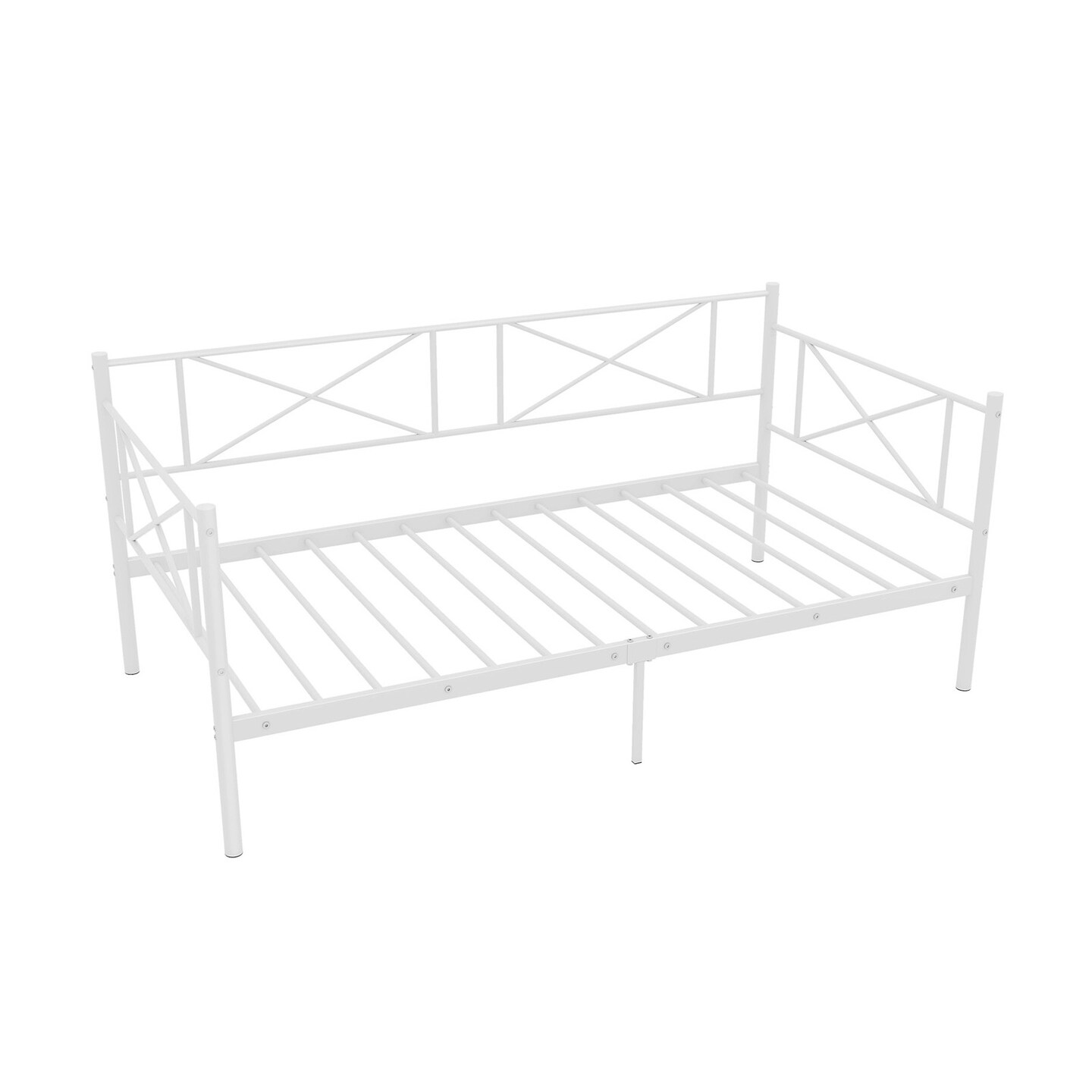 Twin Platform Bed Frame with Metal Slats and Space-saving Design