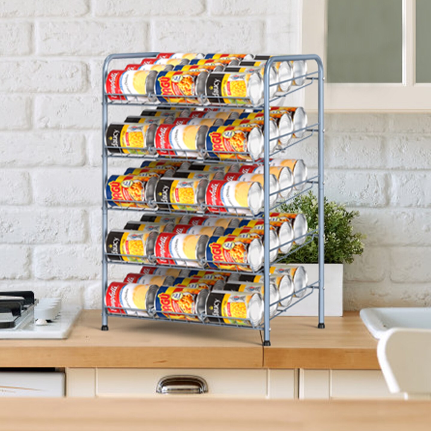 5-Tier Heavy-Duty Can Rack Organizer – 60-Can Capacity Pantry Storage with 15° Tilt Design, Adjustable Dividers (16.9x12.5x25.6")