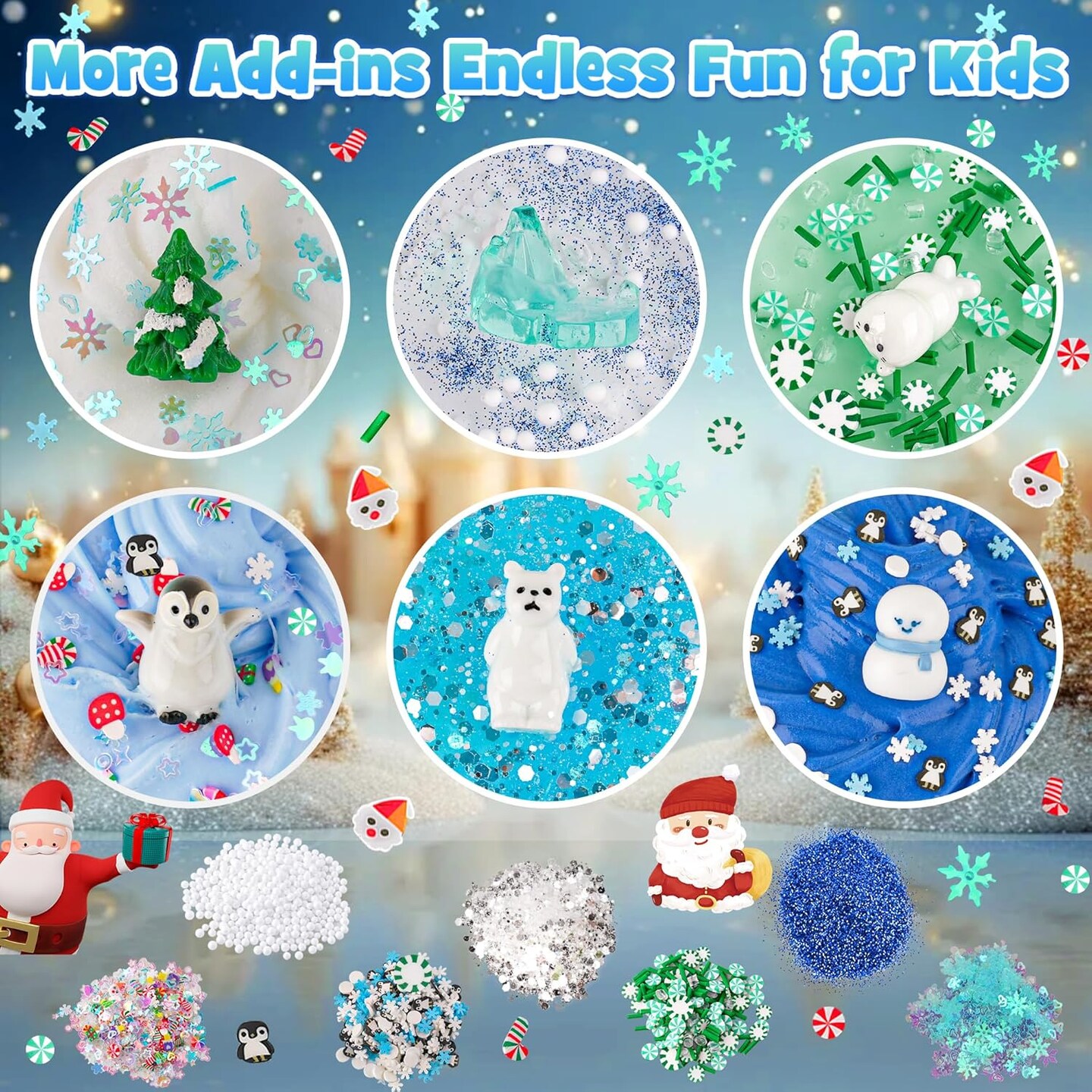 6 Packs Snow Slime Kit - Butter, Clear, Water, Cloud Slimes, Fluffy Slime Making Kit for Kids with Cute Charms & Add-ins, Blue Kids Slimes Kits for Girls & Boys Birthday Christmas Easter Gifts