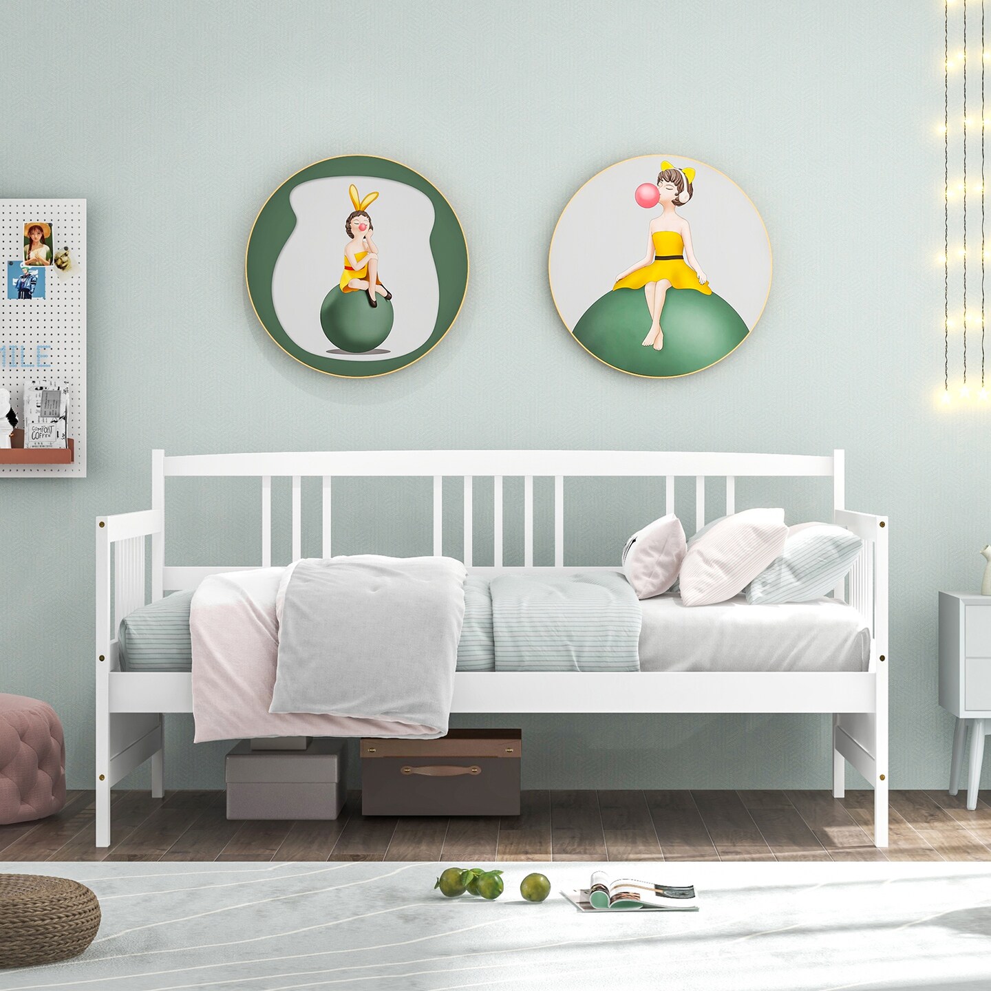 Twin Size Wooden Slats Daybed Bed with Rails Perfect for Living Room and Kids Room or Guest Room