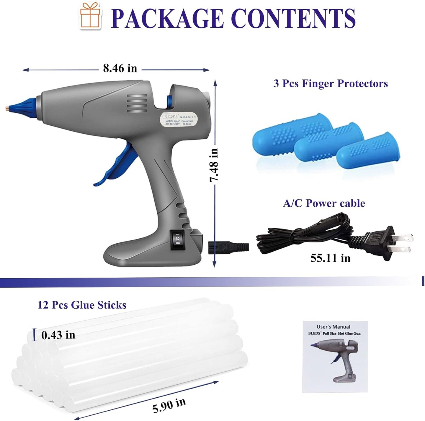 Hot Glue Gun, Full-Size Glue Gun 80 &#x26; 120W, Stand-Up Large Glue Guns Anti-Dripping Dual High Temp Hot Melt Glue Gun With 12 Glue Sticks for Craft Art Creative Office Decor DIY Quick Repairs