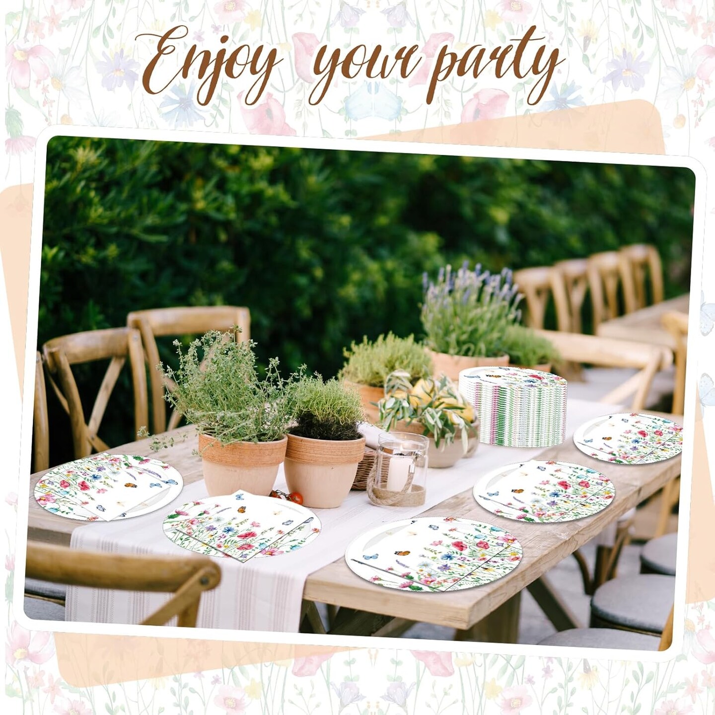 150 Pcs Floral Party Supplies, 50 Pcs Floral Paper Plates 11 Inch and 100 Pcs Wildflower Paper Napkins 13 Inch Butterfly Disposable Plates for Summer Tea Party