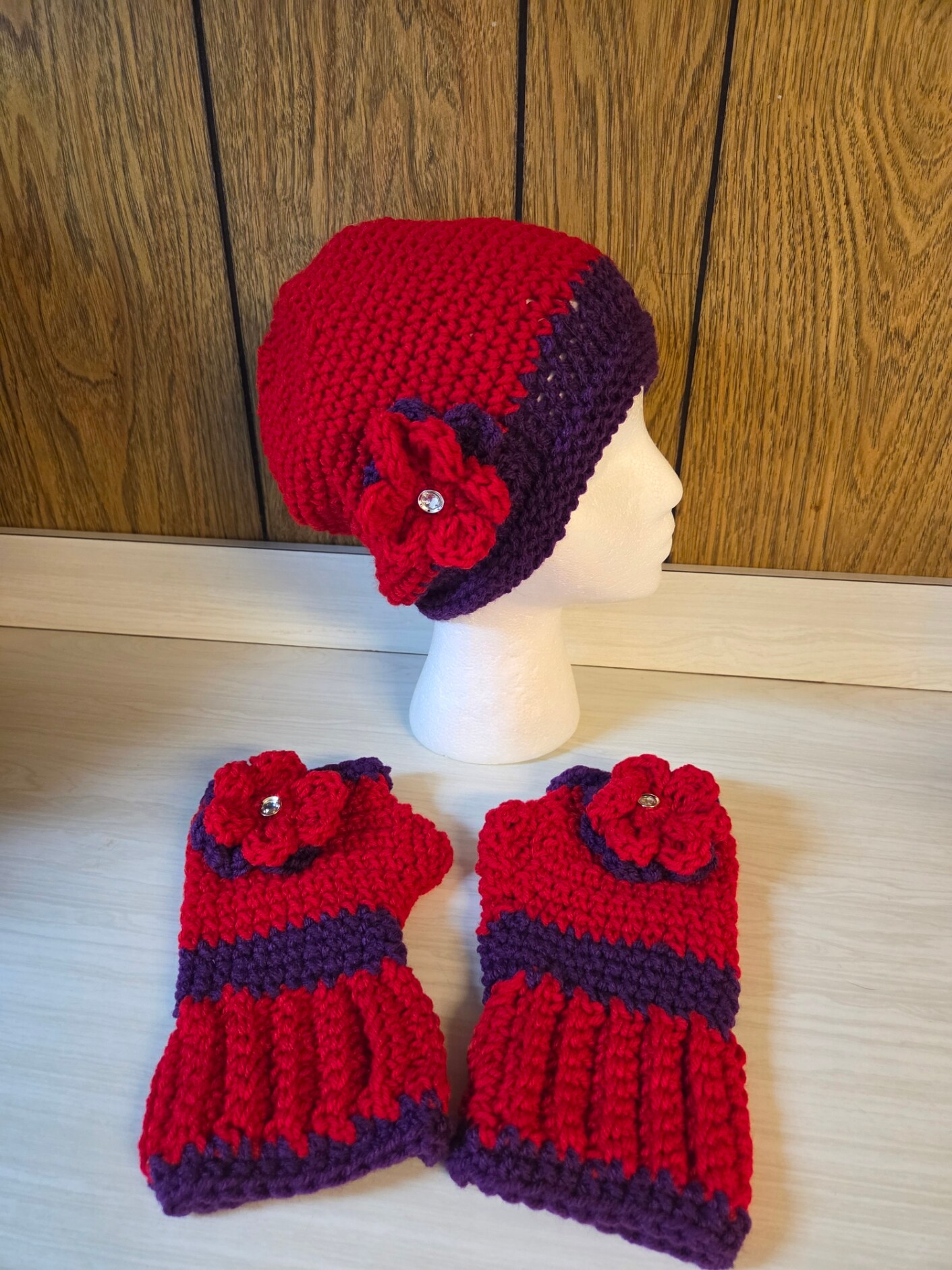 QUIRKY AND FUN RED AND PURPLE HAND CROCHETED HAT 206777626322320.jpg?fit=inside  main image 3