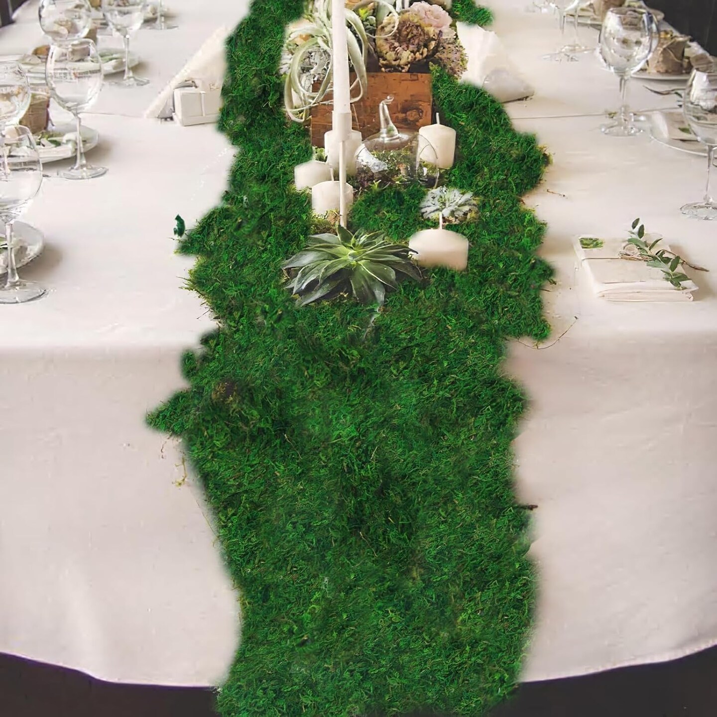 Moss Table Runner Dried Moss for Crafts Green Moss Roll for Fairy Gardens Wedding Woodland Decor 12&#x22; x 106&#x22; Preserved Moss Mat for Table Decoration Moss Carpet for Moss Grass Wall