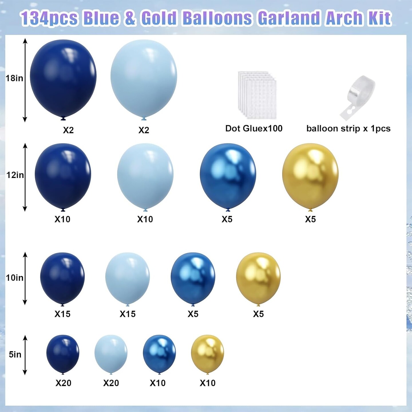 Blue Balloon Arch Kit, 134pcs Navy Blue and Gold Balloons Garland Arch Kit with Different Size for Birthday, Baby Shower, Graduation Party Decorations Supplies