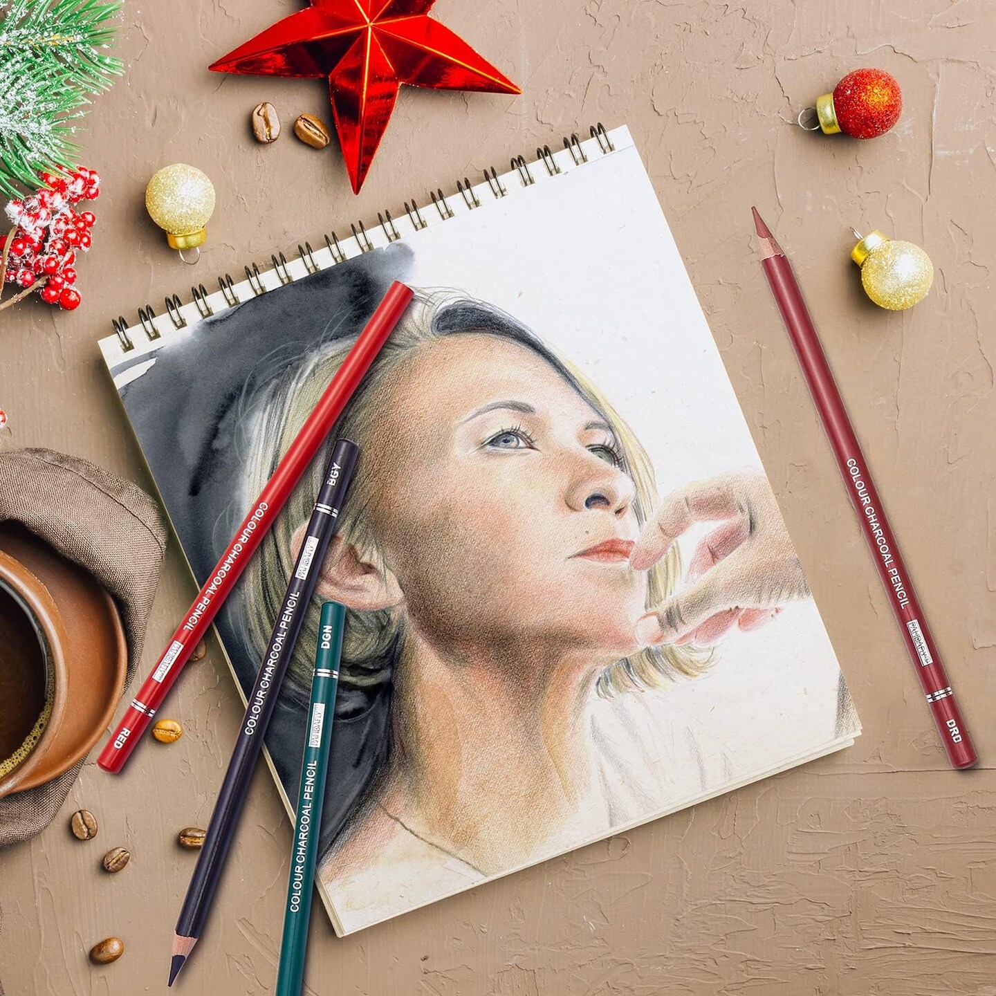 Professional Colored Charcoal Pencils Drawing Set, Skin Tone Colored Pencils, Pastel Chalk Pencils for Sketching, Shading, Coloring, Layering &#x26; Blending, 24 Colors