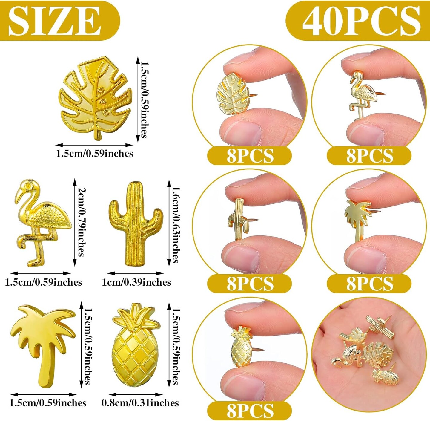 40 pcs gold tropical push pins decorative thumbtacks for cork boards photos maps and bulletin boards