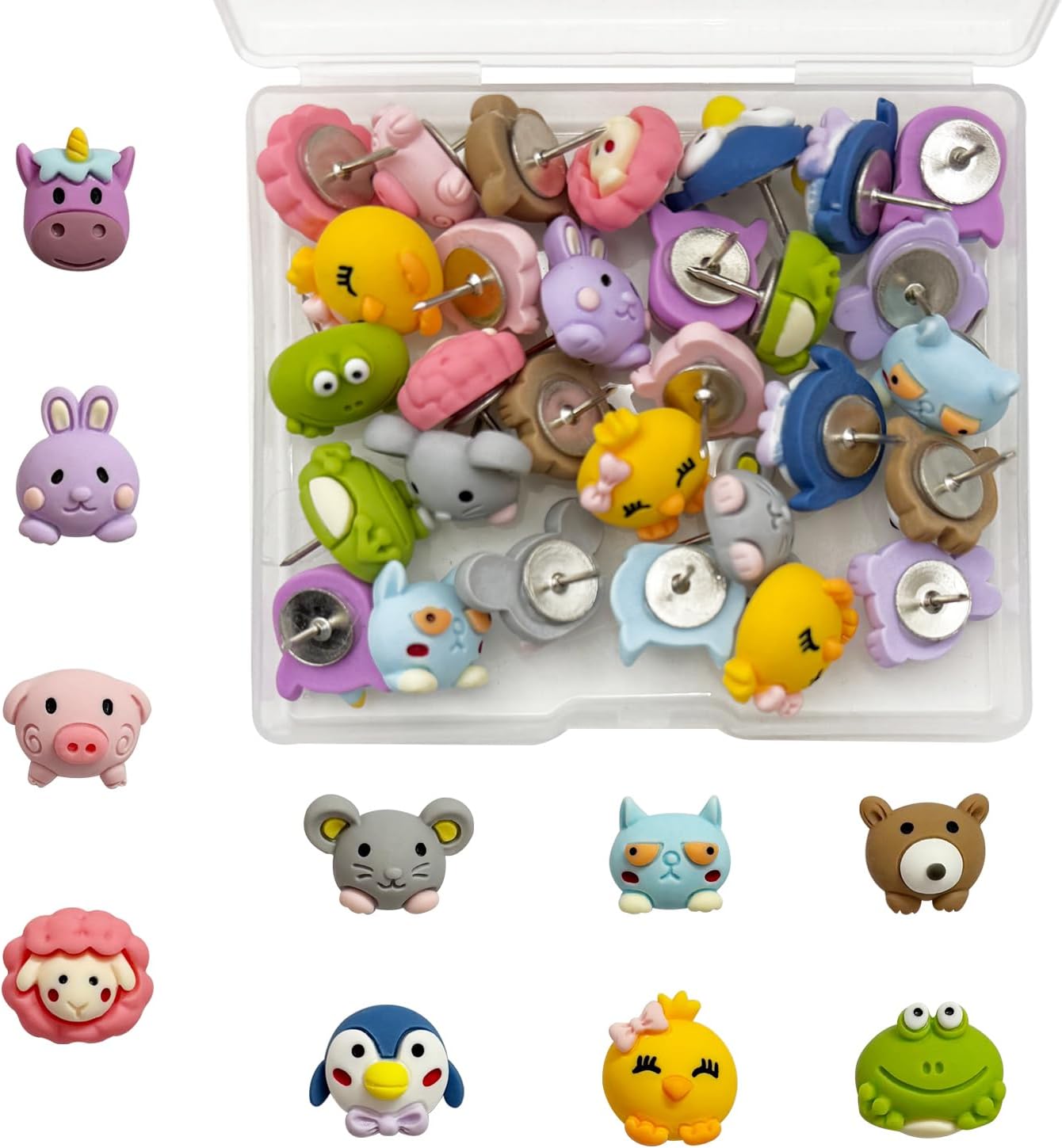 30 Pcs Animal Push Pins Decorative Push Pins Cute Animal Thumbtack for for Cork Board, Photo Wall, Map