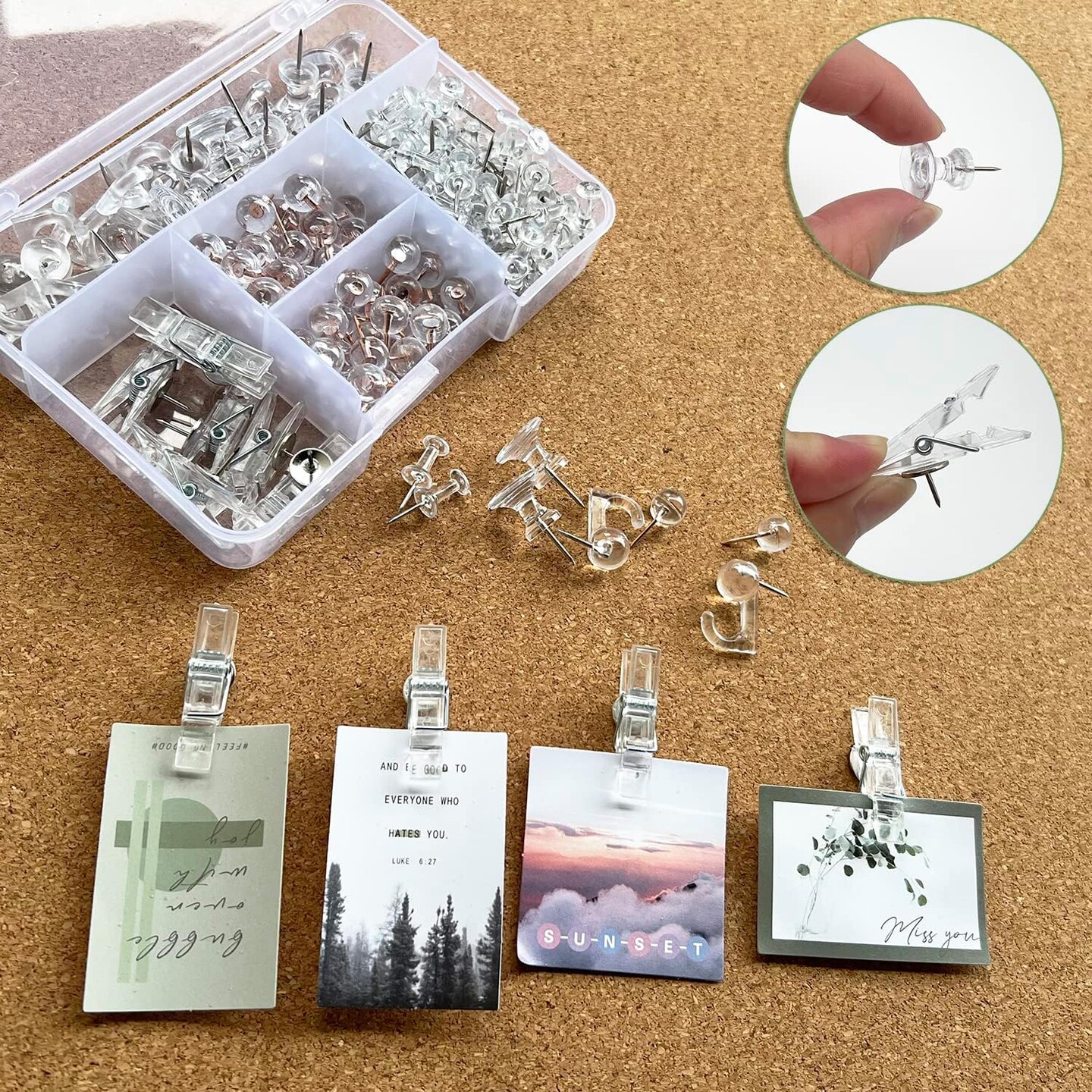 Clear Push Pins Set&#xFF0C;200PCs Push Pins Clips Transparent Thumb Tacks Push Pins Hooks Decorative for Cork Board Wall Map Bulletin Boards(5 Styles,Clear)&#x2026;