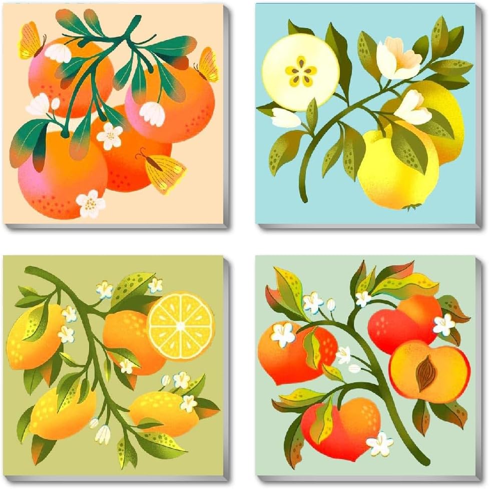 4-Pack Framed Fruit Paint by Numbers Kits, 8x8 Canvas, Acrylic