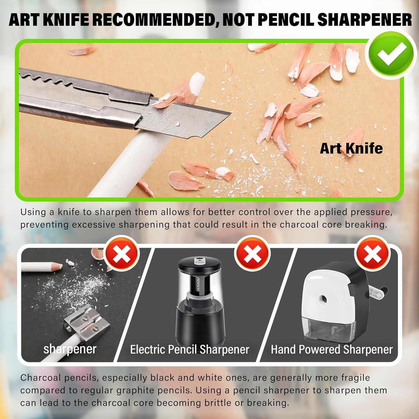 6-Piece White Charcoal Pencil Set – Professional Drawing, Sketching & Shading