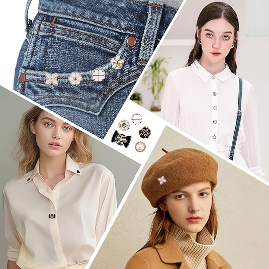 32 Pcs Pearl Brooch Safety Pins for Clothes Dress Jeans Skirt Pants Faux Pearl Rhinestones Sock Charms Pins for Women Waist Decoration Tightener Safety Pins