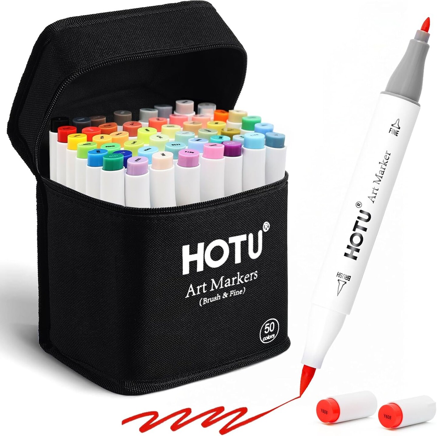 Alcohol Markers Brush Tip 50 Colors Dual Tips Art Marker Set Alcohol-based Sketch Pens with Carrying Case,Non-Bleeding Pad for Art Enthusiast Adults Coloring Illustration