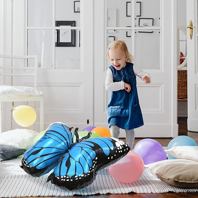 Blue Lovely 28 Inches Party Butterfly Balloon Kit, 4 Piece Aluminum Foil Mylar Helium Butterfly Balloons for Butterfly Themed Party, Wedding, Birthday, Baby Shower, Party Decoration Supplies